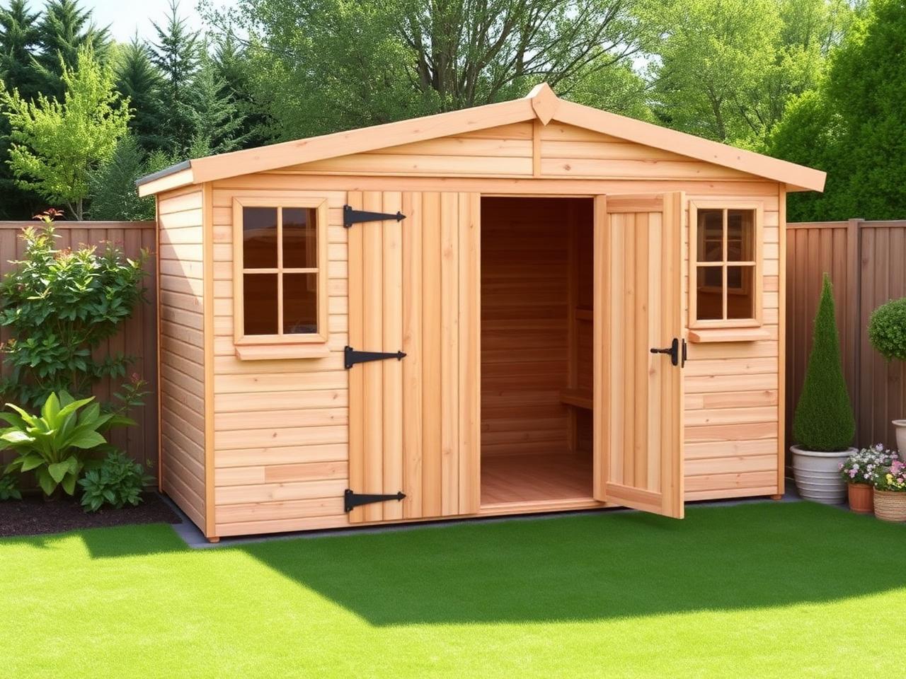 Custom timber garden shed with double doors